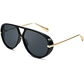 COASION Retro Oversized Aviator Sunglasses for Women - Trendy Large Round Shield Designer Sun Glasses Vintage Shades