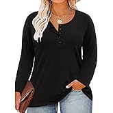 CARCOS Womens Plus Size Henley Tops Long Sleeve Shirts Crewneck Button Up Blouse Pullover XL-5X