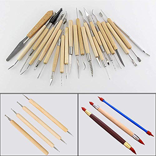 LINGSFIRE Pottery Tools, 44PCS Clay Sculpting Tools Wooden Handle Pottery Carving Tool Set Clay Cleaning Tools Kits Rock Painting Kit for Sculpture Pottery Art Crafts, Safe for Kids (44Pcs)