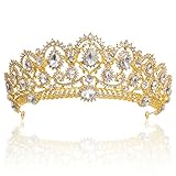 Crown, Tiara, YallFF Prom Queen Crown Quinceanera Pageant Crowns Princess Crown Rhinestone Crystal Bridal Crowns Tiaras for Women (Golden)