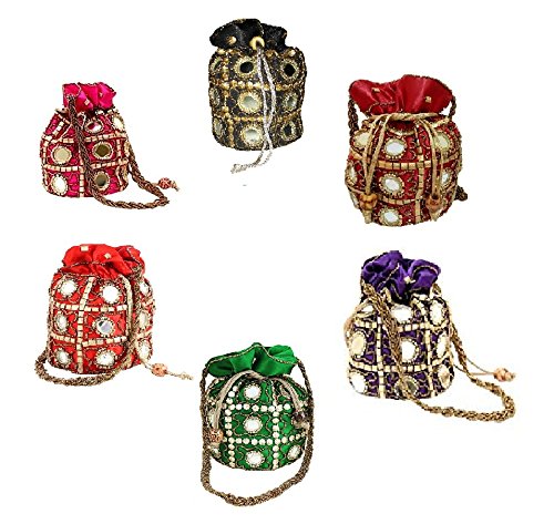 fashion bizz women's clutch potli bag - set of 6(aadsa, multicolour)