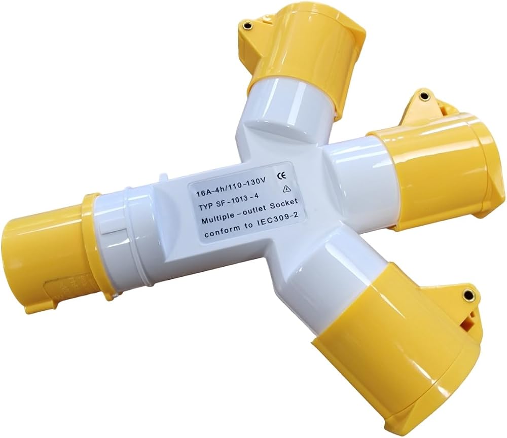 PTI 110V 16A 3 Way Y Splitter Socket Adaptor IP44 Extension Lead 110 Volt