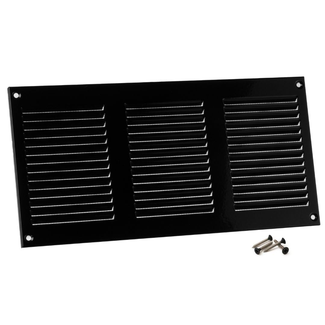Steinberg14 Black 300x150mm Metal Air Vent Cover with Insect Mesh - 12x6 inch Ventilation Grille - Air Vent Register for Walls and Ceilings - Ventilation Cover for Outdoor and Indoor