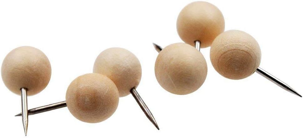 Meeya Wood Head Push Pins Thumb Tacks Decorative Home Office Novelty Style Round 10pcs