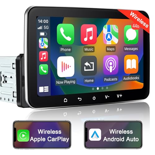 Android Car Radio 1DIN with Navigation 7 Inch Screen Wireless CarPlay & Android Car Play Radio Touch Display with Bluetooth FM WiFi GPS SWC USB 2G + 32G 1 DIN