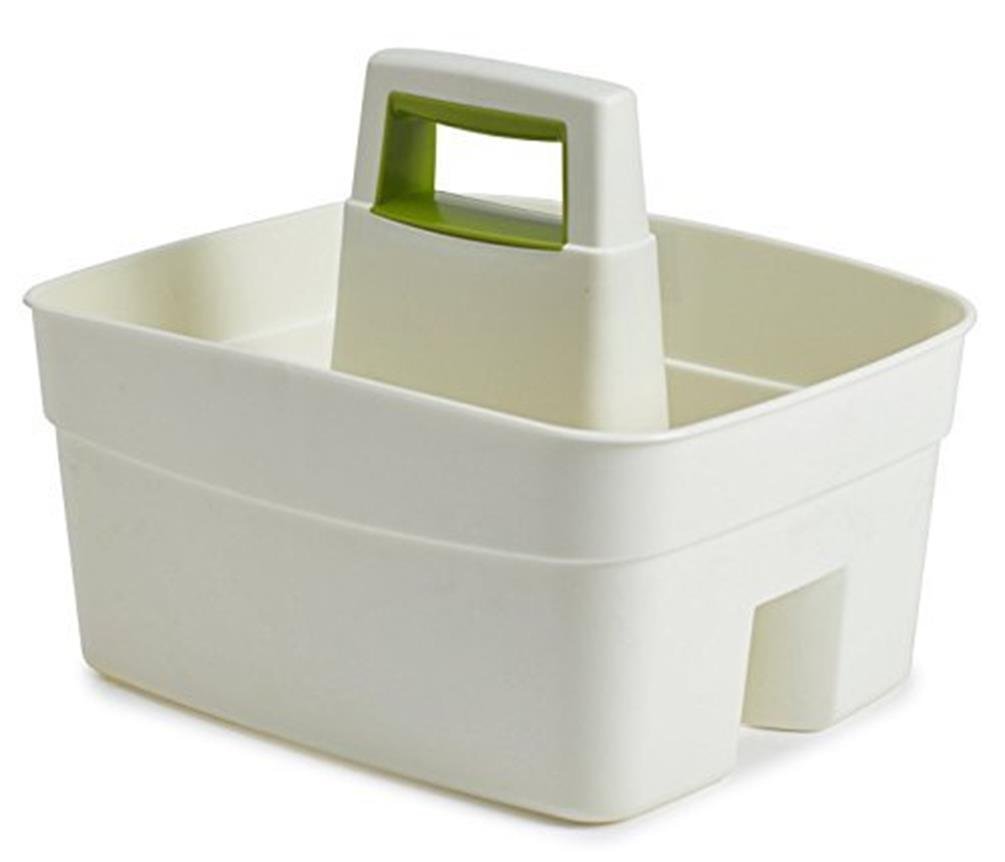 Whitefurze Kitchen Caddy with Leaf Green Insert, Plastic, Cream