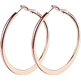 Rose Gold Hoop Earrings for Women, Fashion Round Lightweight Hoops Earrings Gift White Gold Rose Gold Plated 40mm - 50mm - 60mm