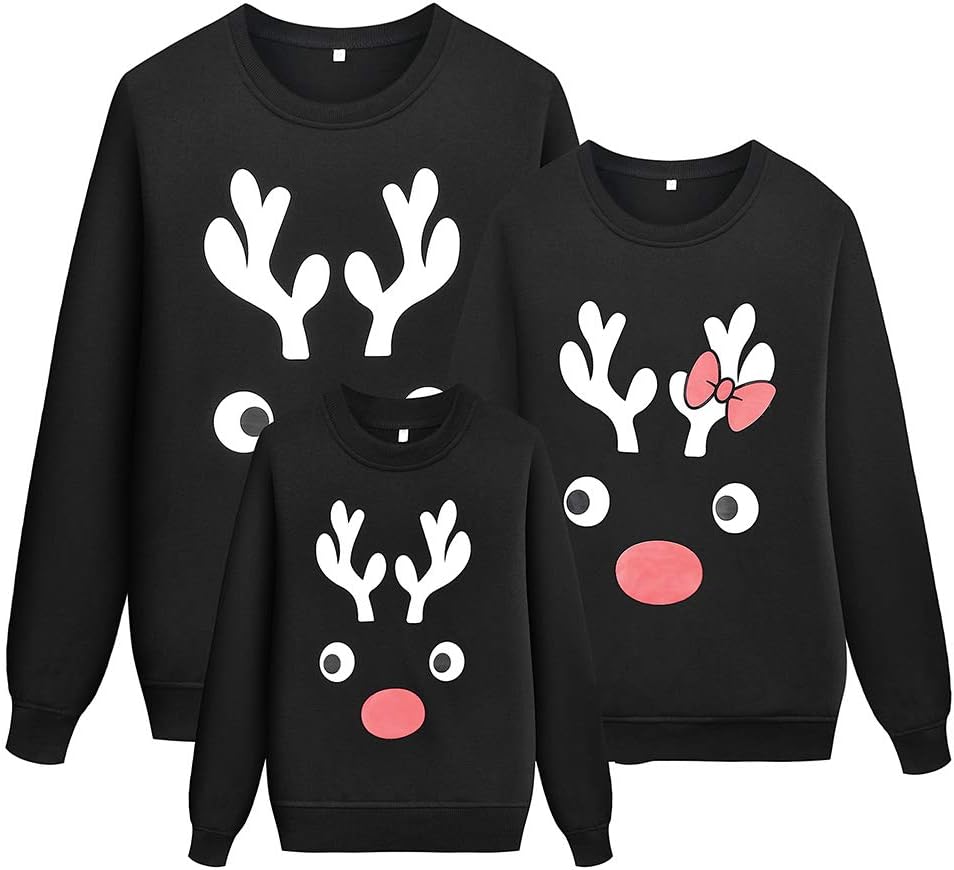 Durcoo Reindeer Christmas Family Matching Sweatshirts Long Sleeve Christmas Top