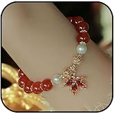 KONPJE Vintage Leaf Bracelet for Women Maple Leaf Fall Bracelet Natural Red Jade Stretch Bracelet Gold Stretch Bracelet OT Clasp Bracelet Jewelry for Women
