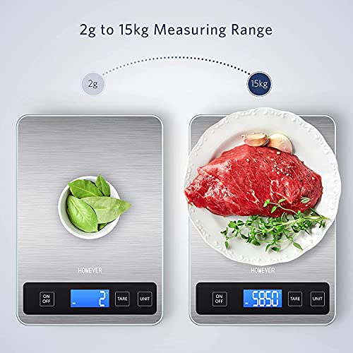 Homever Kitchen Scale, 33lb/15kg Food Scales Digital Weight Grams and