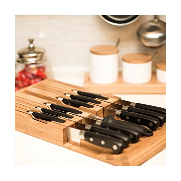 Utoplike InDrawer Bamboo knife block Drawer Knife Organizer and Holder