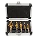 DRILLPRO 5 pcs HSS Spiral Grooved Multiple Hole 50 Sizes Step Drill Bit Set with Aluminum Case