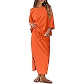 Pungdra Womens 2 Piece Skirt Set for Women Oversized Top and Maxi Skirt Lounge Sets Fall Going Out Matching Outfits