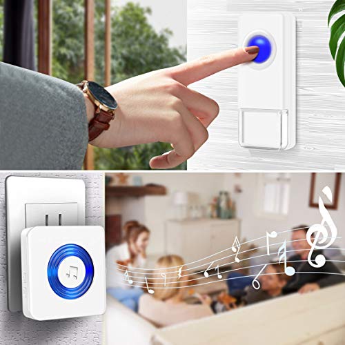 Coolqiya Wireless Doorbells Chimes Kit for Home with 2 Remote Door Bell Buttons Waterproof and 2 Plug in Receivers, No Battery Required for Receiver 52 Ringtones, White - Thumbnail 6