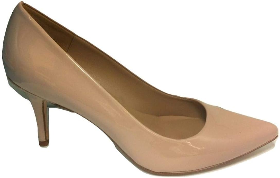 tan patent leather pumps