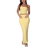 Two Piece Skirt Outfits for Women Sleeveless Tube Tops Bodycon Sexy Maxi Dress 2 Piece Summer Y2K Vacation Set