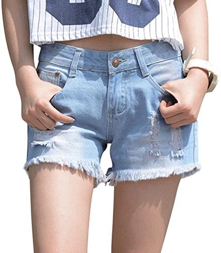 JudyBridal Womens Oversize Jean Shorts Plus Size Ripped Girls Distressed Denim Shorts Blue L