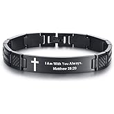MEALGUET Stainless Steel Religous Scripture Quote Faith Christian Bible Verse Inspirational Cross Carbon Fiber Link Bracelet for Men