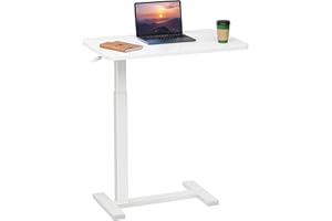 SIMPLE DELUXE Overbed Bedside Table with Hidden Casters, Adjustable Hospital & Home Use Bed Table, Rolling Laptop Table, Movable Standing Desk, White