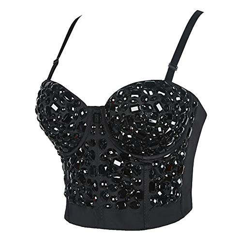 ATOMALL Women Sexy Rhinestone Push Up Bra Tops Camisole Sexy Crop Tops Bustier Tube Top Party