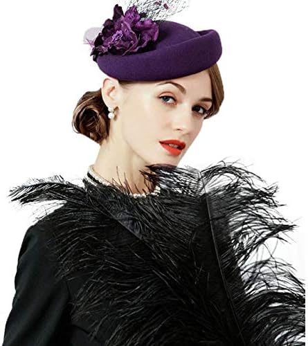 Fascinator Hat Women's Wool Felt Pillbox Hat with Flower Ladies Party Fedoras