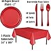 Disposable Party Supplies, Serves 40 - Black and Red - Large and Small Paper Plates, 12 oz Plastic Cups, heavyweight Cutlery, Napkins, and Tablecloths. Full Two-Tone Tableware Set