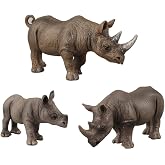 BLAPNK 3 Pcs African Jungle Rhinoceros Model Figure Toy, Realistic Rhinos Figurines Collection Playset Preschool Science Educational Learn Cognitive Props