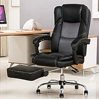 YAMASORO Reclining Office Chair - High Back Executive Chair with Adjustable Angle Recline Locking System and Footrest, Comfort and Ergonomic Design for Lumbar Support,Black