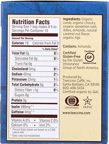 image for Teeccino Dandelion Caramel Nut Chicory Herbal Tea Bags, Gluten Free, A