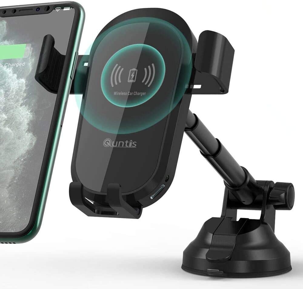 Quntis Wireless Phone Holder Car Dashboard, Windscreen Wireless Car Charger 10W/7.5W Qi Fast Charging Car Mount for iPhone 11/11 Pro/11 Pro Max/Xs Max/XS/XR/X/8, Galaxy S10/Note 9/S9/S8/S7