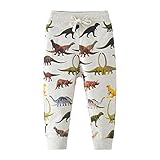 HUAER& Boys Cartoon Print Monkey Pattern Cotton Pants Drawstring Elastic Sweatpants (4-5T(height100-110cm/38-42inch), Dinosaur)