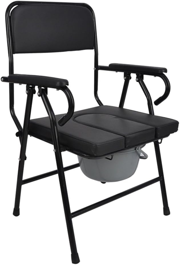 YFF- Black Folding Elderly Person Toilet Seat Commode Chair Soft and comfortable Pregnant Woman Bathing Stool Removable Toile Handicapped Person Steel Tube Potty Chair Max.140kg