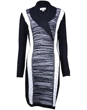 Calvin Klein Womens Cable Knit Colorblock Sweaterdress Black L