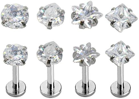 Enuo 4x 16g Surgical Gem Steel Tragus Lip Ring Monroe Ear Cartilage Stud Earring Body Piercing