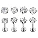 4 pcs 16 Gauge Surgical Steel Cubic Zircon Love/ Star/ Square/ Round Shape Labret Lip Rings Ear Earlet Tragus Nail Earrings Studs