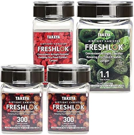 Amazon タケヤ フレッシュロック お試し4個セット チャコールブラウン 角型 300ml 2 500ml 1 1l 保存容器 密閉 プラスチック おしゃれ 軽い キャニスター 便利 キッチン 収納 ワンタッチ 砂糖 塩 入れ物 保管 タケヤ 保存容器 キャニスター オンライン通販