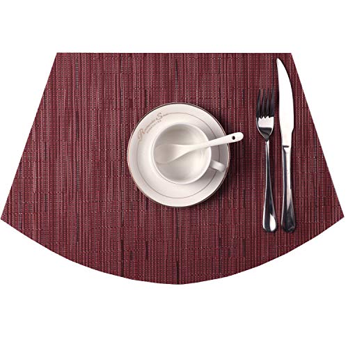 SHACOS Round Table Placemats Set of 4 Wedge Placemats Burgundy Red Heat