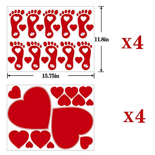 Tifeson 98 PCS Valentine's Day Heart Floor Stickers Decoration for Home Office - Heart Footprints Decals for Wall, Window - Valentines Party Decorations, Wedding, Anniversary Decor