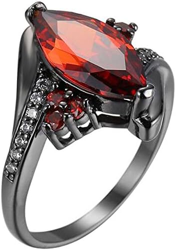XAHH Black Gold Marquise Cut Simulated Ruby CZ Ring Vintage Promise Wedding Band