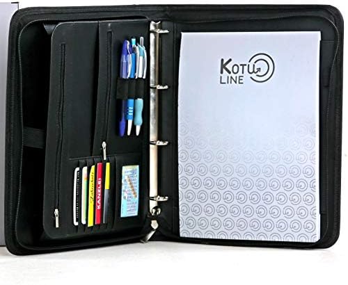 KotuLine Office Organiser High-Quality Bussiness Writing Case A4 Black with Free Notebook and Ring Binder Suitable for iPad or MacBook Air 13 Smartphone Case Business Card Compartments