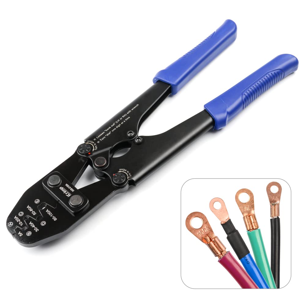 iCrimp IWS-5100A Crimping Tool for Battery Lugs and Open Barrel Terminals, Crimp & Cut Function, Compatible with 4–30mm² Wire