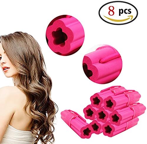 Hair Curlers, SXG Sleeping Soft Hair Rollers, Pillow Curlers, No Heat Foam Curlers for Long Middle-Long Thick &amp; Thin Hair, Flexible Foam Sponge Hair Rollers for Women &amp; Girls, 8Pcs Set - Pink