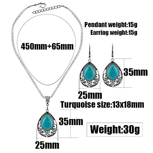 Nurbo 1 X Fashion Women's Retro Turquoise Rhinestone Earrings Necklace Jewelry Set