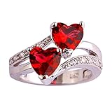 Emsione 925 Sterling Silver Plated Created Heart Ruby Spinel&Topaz Womens Promise Ring