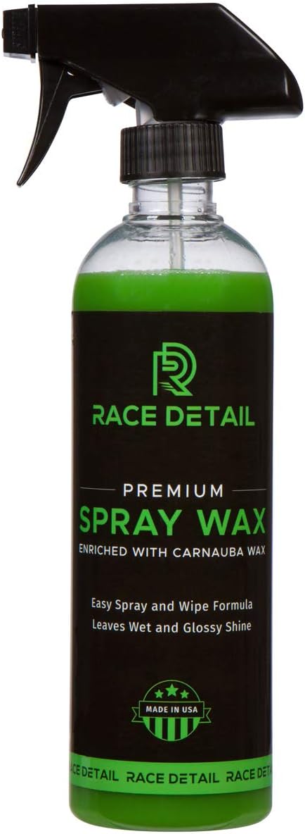 Race Detail Spray Wax 16oz - Easy Wash, Spray, Wipe Formula - Enriched with Carnauba for Wet and Glossy Shine
