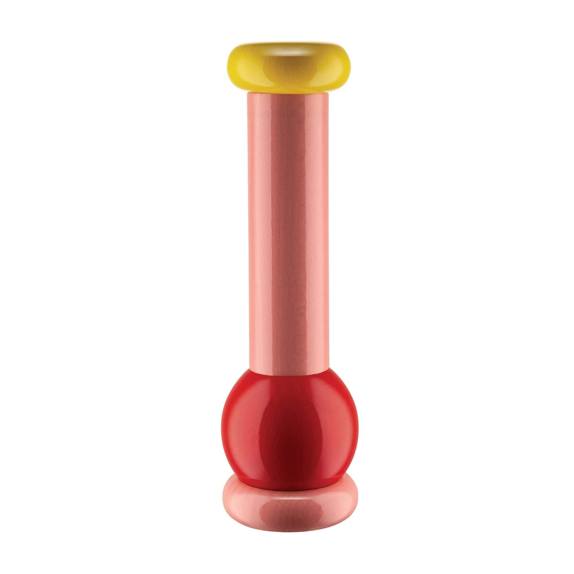 Alessi Totem Domestici MP0210 2 - Design Salt, Pepper and Spice Mill in Beech, Pink, Red and Yellow Wood
