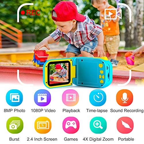 AILEHO Kids Camera for Boys Digital Video Camera for Kids Birthday Children Toys 3 4 5 6 7 8 9 Years Old Toddler Camera 8M 1080P with 8GB Card Game Camera Rechargeable IPS 2.4\