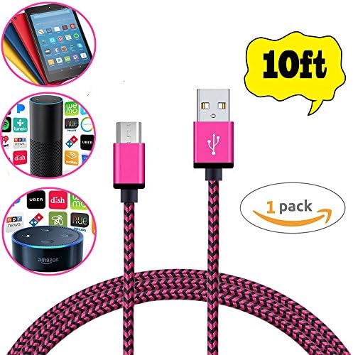 Micro USB Charger, (10ft/3M) Nylon Braided Fastest charger cable for Android, Samsung galaxy Cord S7/S7 edge, Sony and Amazon Echo Dot,Fire HD 8 Tablet and Kindle eReaders