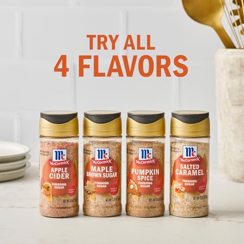 MCCORMICK FINISHING SUGAR, SALTED CARAMEL, RICH, CREAMY CARAMEL WITH A TOUCH OF SALT, ADD TO WARM BEVERAGES, SPRINKLE ON TREATS & SNACKS, NO COLORS FROM ARTIFICIAL SOURCES, 3.81 OZ
