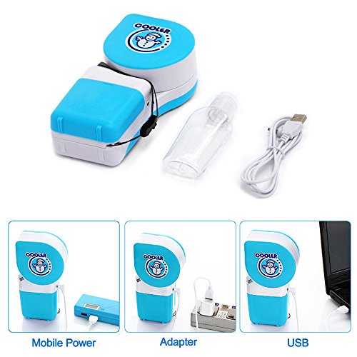 LUCKSTAR Handheld Cooler Fan - Small Fan Mini-Air Conditioner Speed Adjustable Summer Cooler Fan With Water Bottle Powered by Batteries or USB Cable for Home / Office / Travel / Outdoor (Blue) - Thumbnail 5